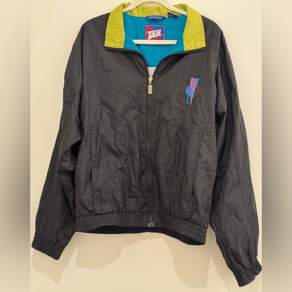 Authentic 80s vintage black windbreaker with embroidered logo jacket - Picture 1 of 5